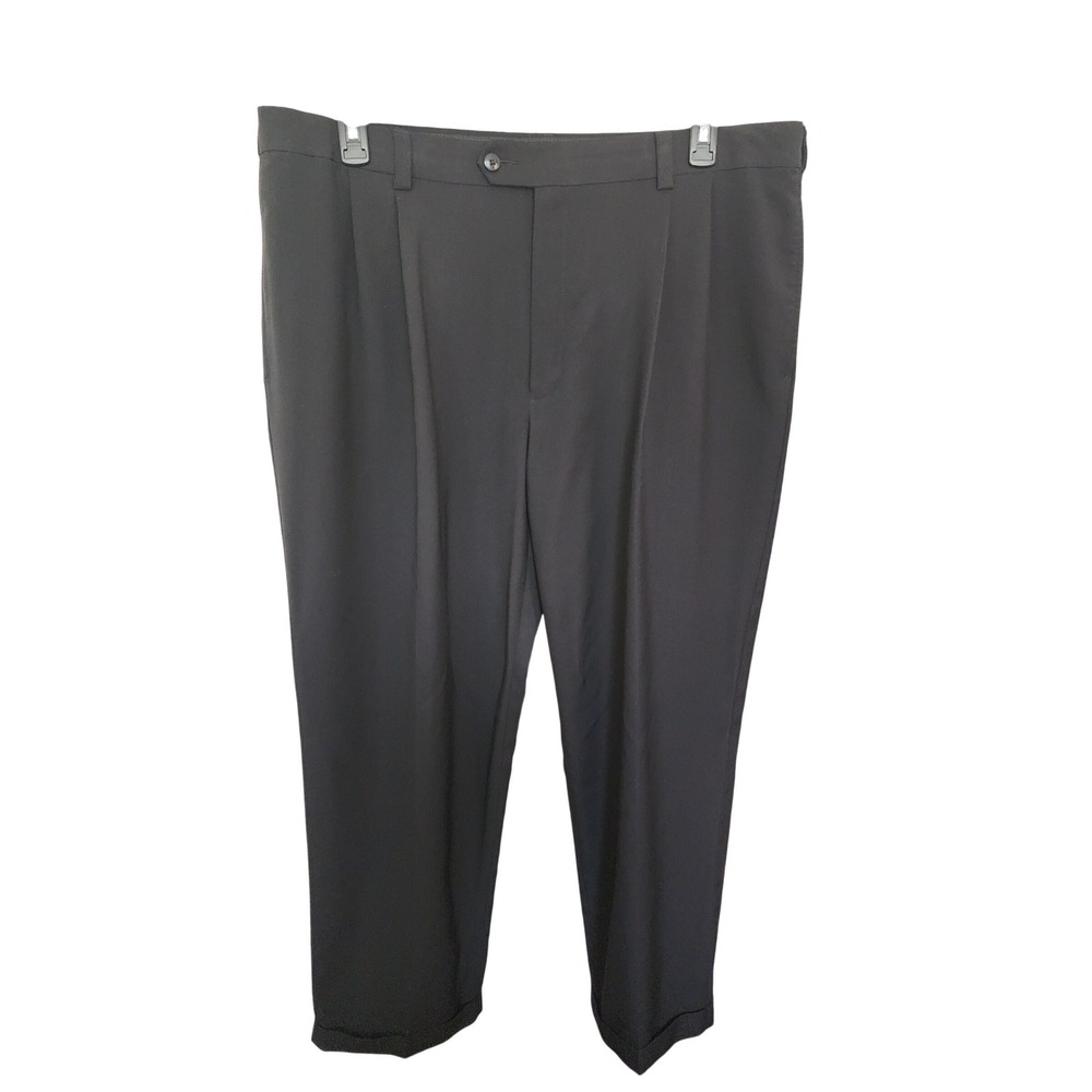 Haggar Mens 40x29 Black Pleated Dress Pants Classic Fit Cuffed Repreve Trousers